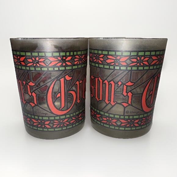 2 VINTAGE Christmas 70s Houze “Seasons Greetings” Faux Stained Glass Look - Picture 2 of 4